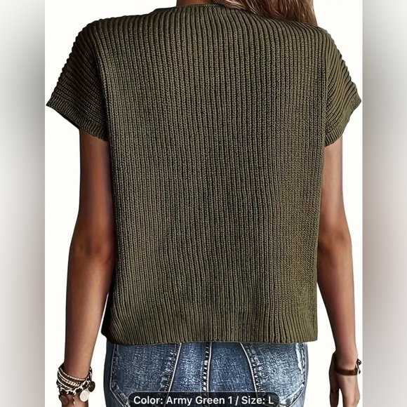 New Green Short Sleeve Sweater Top, Large, knit, Crew Neck - Picture 4 of 4